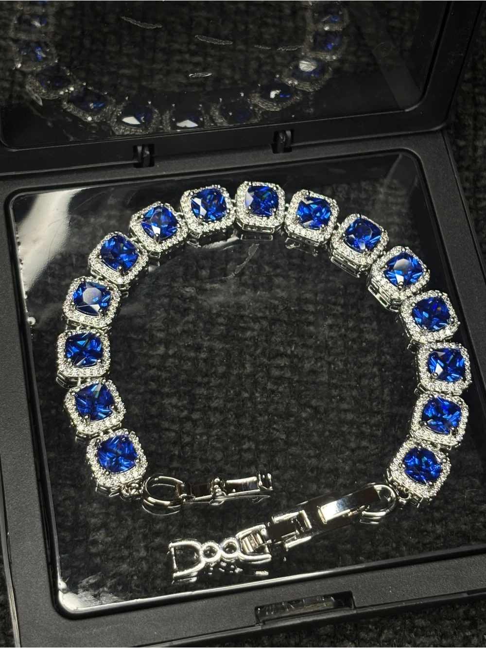 Blue Crystal Tennis Bracelet - Silver Tone